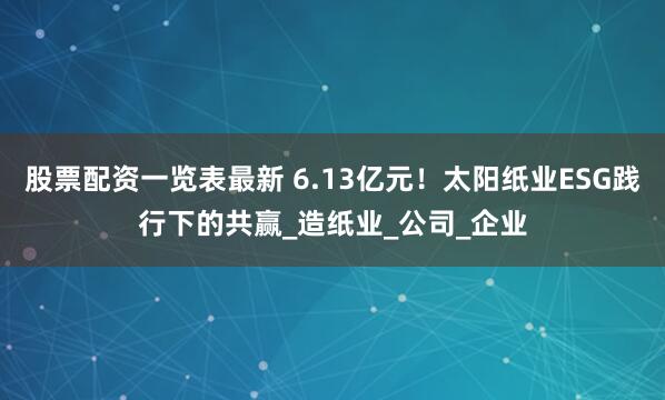 股票配资一览表最新 6.13亿元！太阳纸业ESG践行下的共赢_造纸业_公司_企业