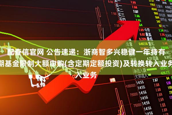 配查信官网 公告速递:浙商智多兴稳健一年持有期基金限制大额申购(含定期定额投资)及转换转入业务